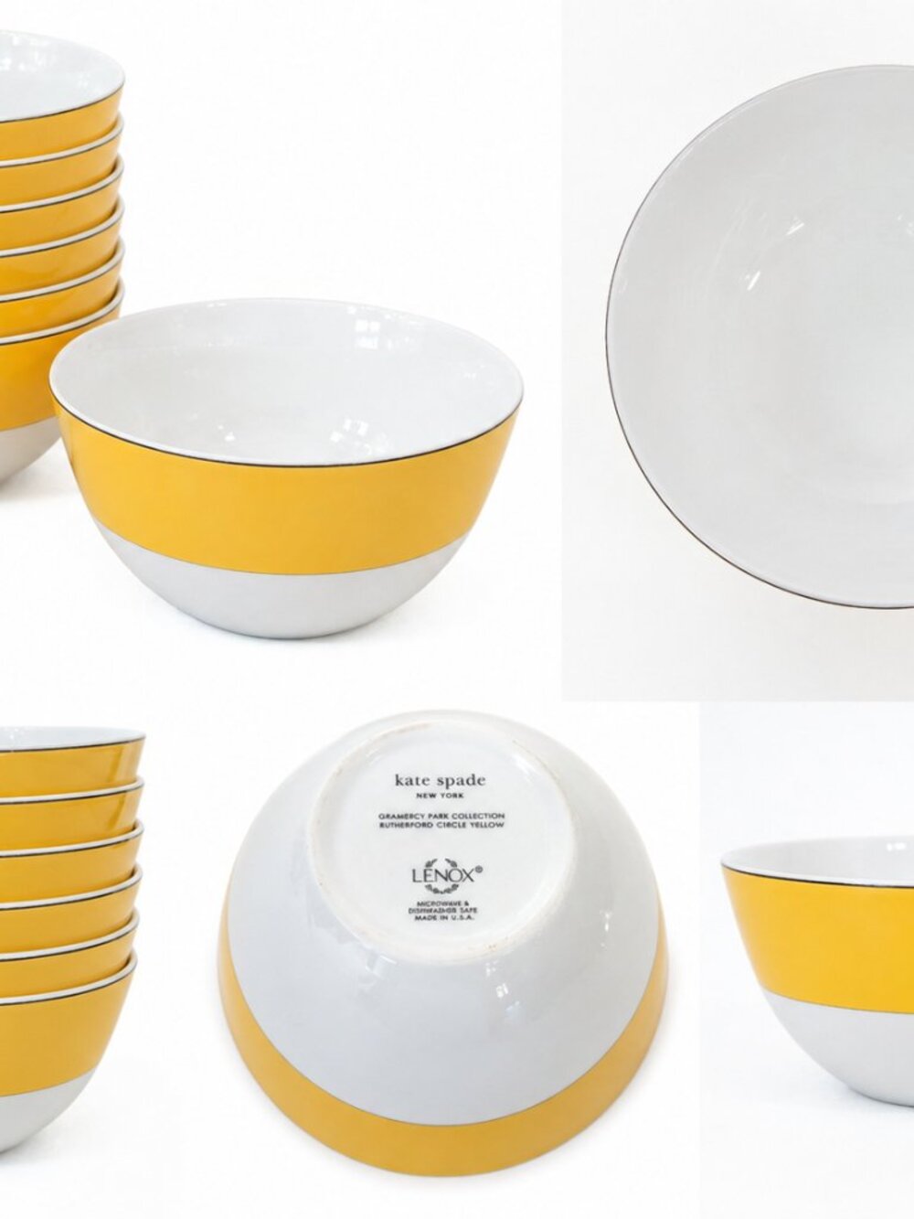 Kate Spade Lenox Rutherford Circle Yellow Bowls Set of 7